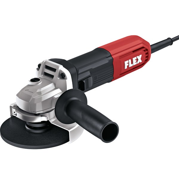 Winkelschleifer von FLEX mit Seitengriff und Schleifscheibe für Trenn- und Schleifarbeiten.