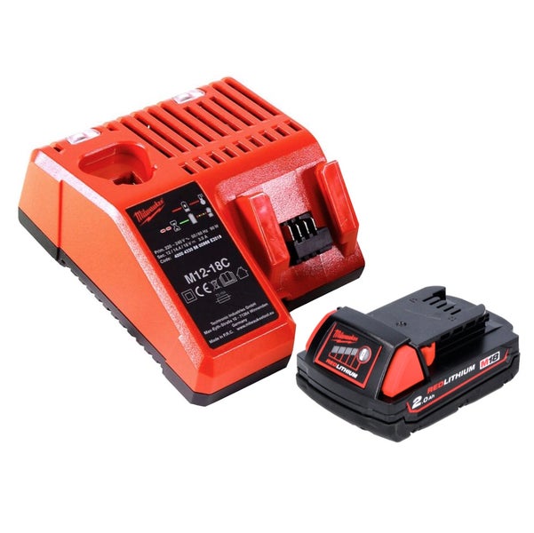 Milwaukee Ladegerät M12-18C und Akku M18 REDLITHIUM mit 2 Amperestunden