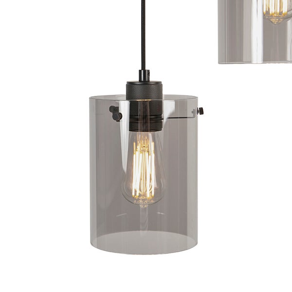 Moderne Pendelleuchte mit zylindrischem Glaslampenschirm und sichtbarem Leuchtmittel