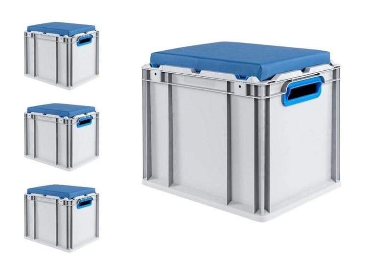 PROREGAL SparSet 4 x Eurobox NextGen Seat Box Blau HxBxT 36,5 x 30 x 40 cm 30 Liter Griffe Offen Eurobehälter Sitzbox Transportbox