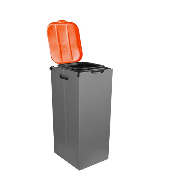 BigDean Müllsackständer SichtFix Orange mit Sichtschutz - 80L - Müllsackhalter Bauset für Gelben Sack - Mülleimer Müllbeutelständer Müllbeutelhalter