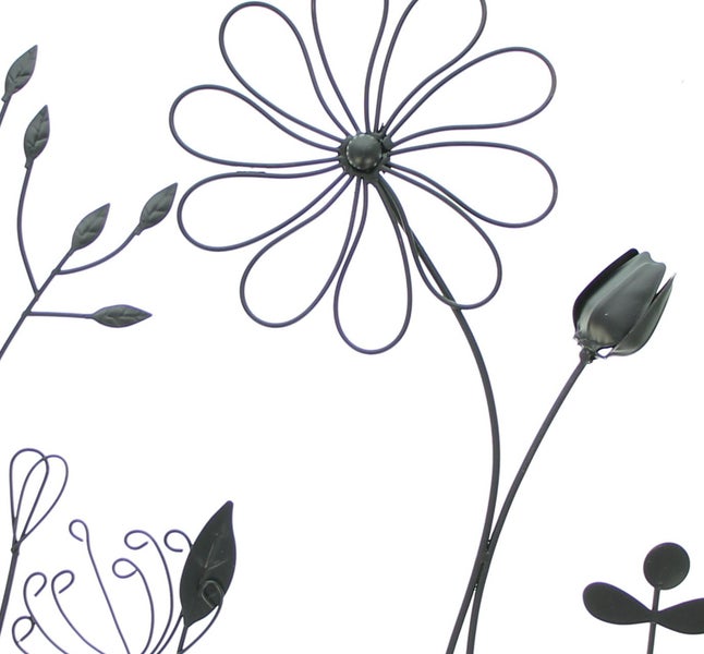 FRANK FLECHTWAREN | Bild Black Flowers, METALL, 43,5 x 2,5 x 58 cm