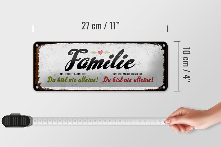 Blechschild Spruch Familie Du bist nie alleine Dekoration 27x10cm
