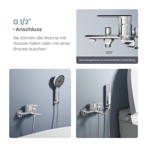 EMKE Duscharmatur Chrom, Einhebelmischer für Dusche, Moderne Mischbatterie Bad, Einhand-Brausearmatur mit G1/2 Anschluss, Stilvolle Badarmatur für Badezimmer, 212mm x 183mm