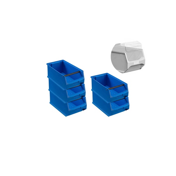 PROREGAL SparSet 5 x Blaue Sichtlagerbox 4.1 Mit Griffstange und Abdeckung HxBxT 15 x 20 x 35 cm 7,2 Liter Sichtlagerbehälter Sichtlagerkasten