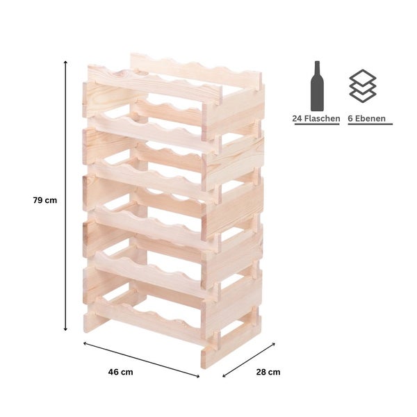Weinregal VINOTECA FLEX PRO HxBxT 79x46x28cm 24 Flaschen auf 6 Ebenen Massives Kiefernholz Natur unbehandelt