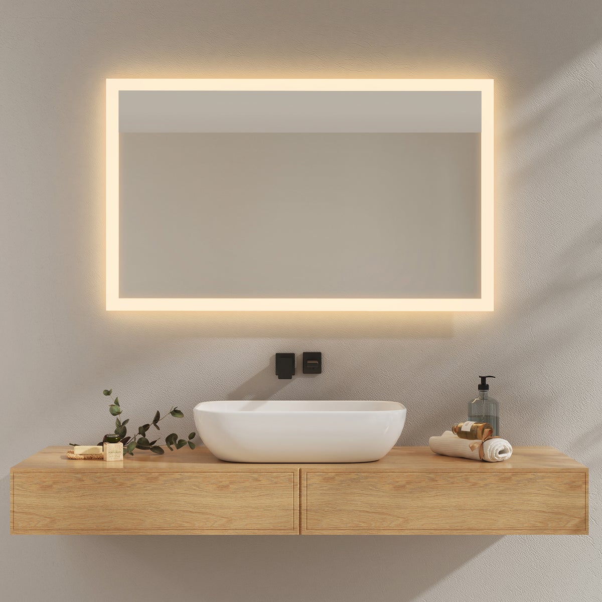 EMKE Badspiegel mit Beleuchtung, 100x60cm, Kaltweißes Licht