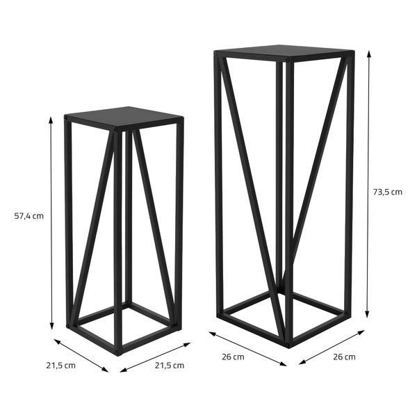ML-Design Blumenständer 2er Set, Schwarz, 21,5x21,5x57,4 cm/26x26x73,5 cm, Stahl, Metallgestell Pflanzenständer, Blumentopfhalter 2-tlg, Blumentopfständer hoch, Blumenhocker Pflanztopf Deko Satztisch