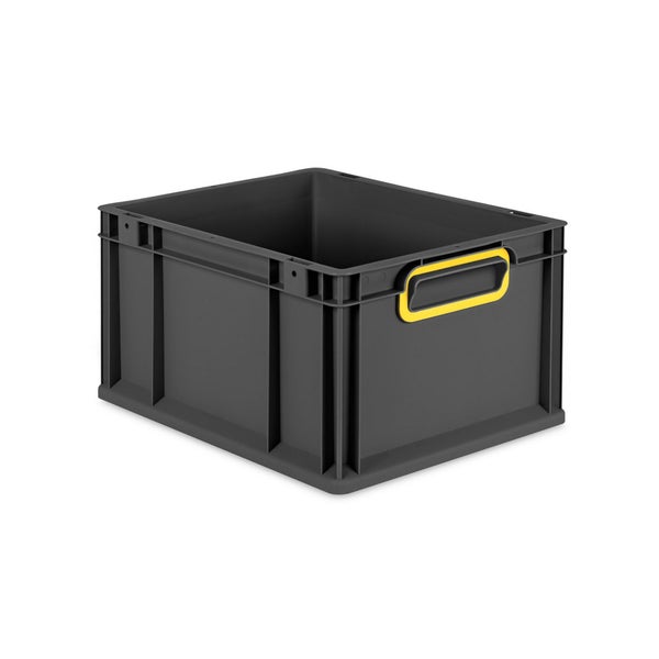 Eurobox NextGen Color, HxBxT 22x30x40cm, 20 Liter, Griffe gelb geschlossen, Schwarz, Eurobehälter, Transportbox, Transportbehälter, Stapelbehälter
