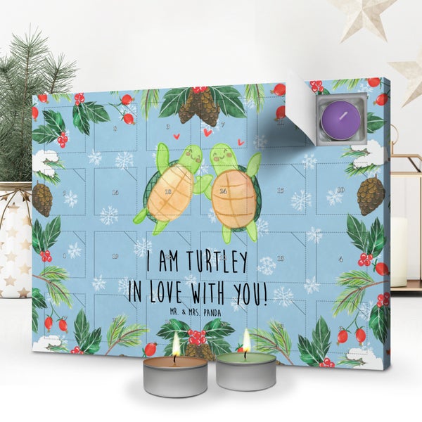 Mr. & Mrs. Panda Duftkerzen Adventskalender Schildkröten Paar - Blau Pastell