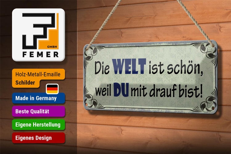 Blechschild Spruch 27x10cm die Welt schön weil Du mit drauf Dekoration