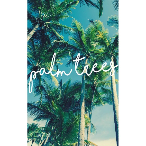 Wandbild mit Palmenmotiv und dem Schriftzug palm trees als dekoratives Wohnelement
