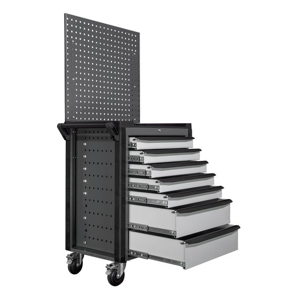 PROREGAL Werkstattwagen Cheetah Plus + Lochplatte | 7 Schubladen | HxBxT 168,5x75x47,5cm | Anthrazitgrau/Silbergrau | Schubladenbox, Werkzeugschublade