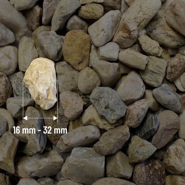 Flusskiesel mit einer Körnung von 16 bis 32 Millimeter.