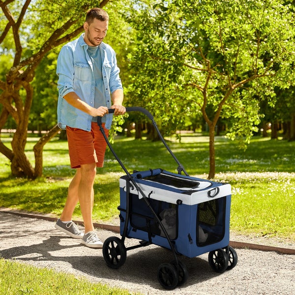 PawHut Hundebuggy, 81L x 58B x 97,5H cm, Oxford, Stahl, Blau