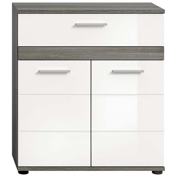 Blake Badschrank 1 Schublade 2 Türen weiß Hochglanz, grau. 70 X 31 X 79 cm