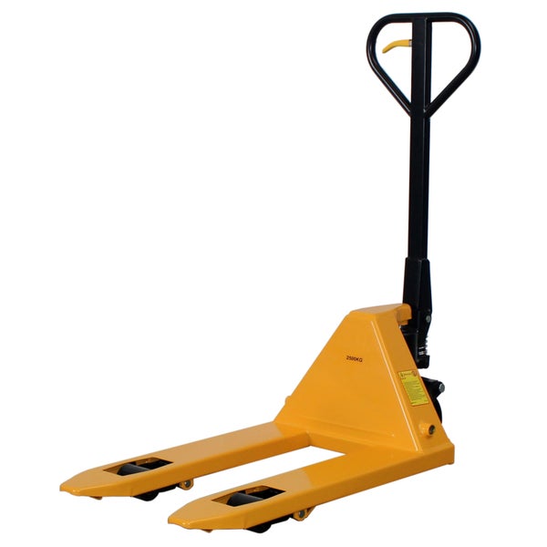 Gelber Gabelhubwagen mit einer Tragfähigkeit von 2500 kg.