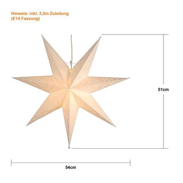 Papierstern mit den Maßen 51 x 54 cm für den Innenbereich
