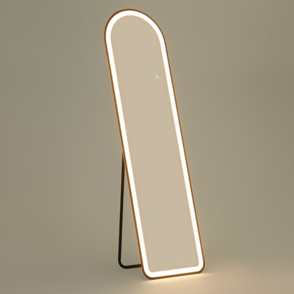 HOMCOM Bogen Ganzkörperspiegel mit Beleuchtung, 150 x 40 cm Standspiegel mit LED, 3 Lichtfarben, Wandspiegel mit Ständer, Touch-Schalter, für Schlafzimmer, Wohnzimmer, Schwarz