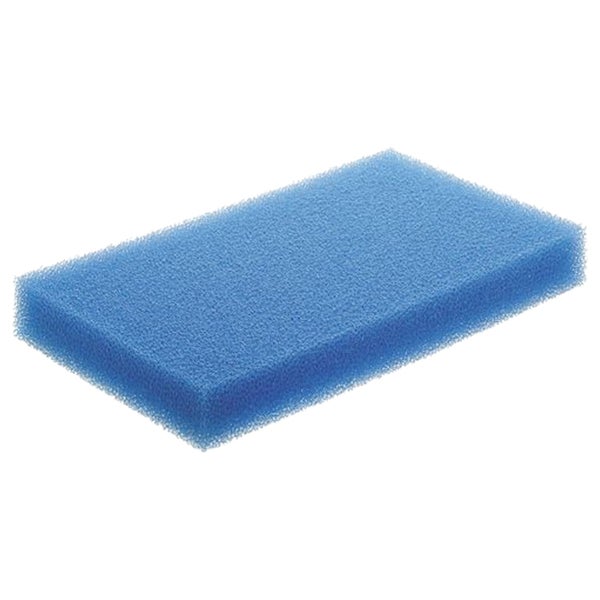 Blauer, rechteckiger Reinigungsschwamm aus feinporigem Schaumstoff.