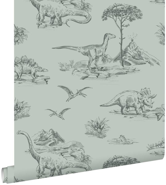 ESTAhome Tapete Dinosaurier Seegrün - 53 cm x 10.05 m - 139556