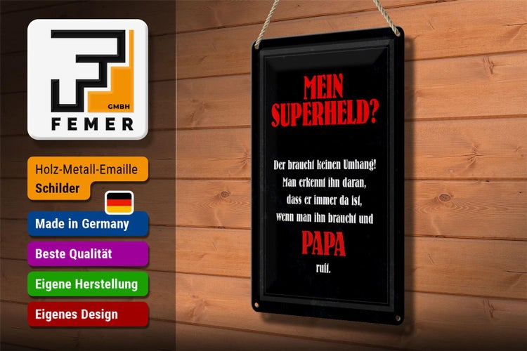 Blechschild Spruch 20x30cm mein Superheld Papa Schild