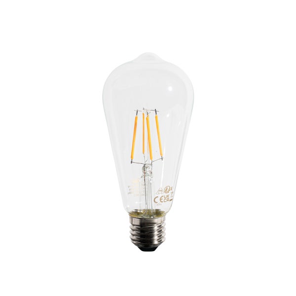 LED-Filament-Leuchtmittel in ST64-Form mit E27-Sockel aus klarem Glas.