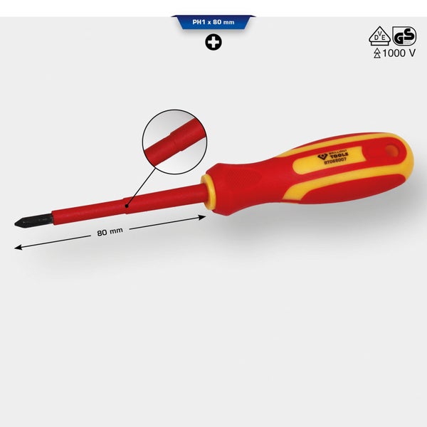 Schlitzschraubendreher PH1 x 80 Millimeter mit VDE- und GS-Prüfzeichen