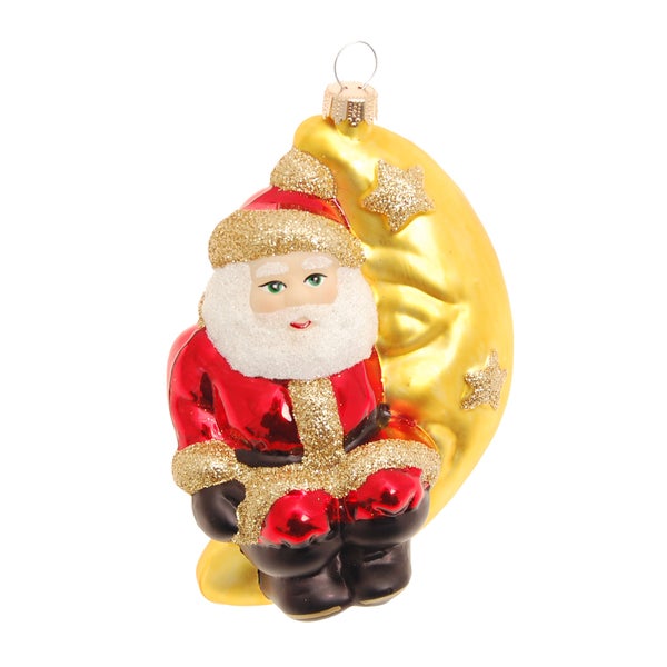 Glasornament Santa mit Mond, Multicolor, 12cm, 1 Stck., Weihnachtsbaumkugeln, Christbaumschmuck, Weihnachtsbaumanhänger