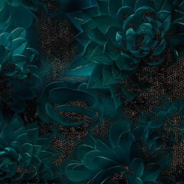 Dekorative Tapete mit Sukkulenten-Motiv und geometrischem Muster