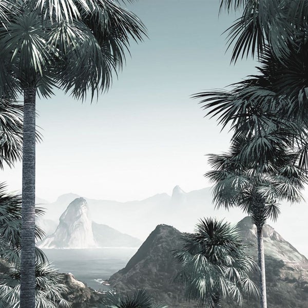 Tapete mit Palmen und Bergblick