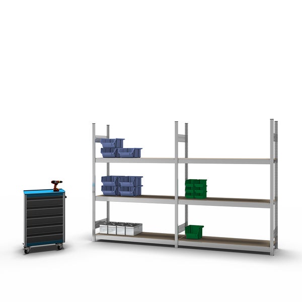 PROREGAL Weitspannregal Stecksystem T-Profil Grundregal HxBxT 200x150x40 cm 3 Ebenen Spanplatten Fachboden Fachlast 350 kg Verzinkt
