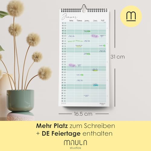 Familienkalender 2025 mit 5 Spalten - Wandkalender 2025 - Monatskalender 2025 - Familienplaner 2025 Hochformat - Jahreskalender 2025 Ferientermine - Kalender 2025 Wandkalender WC009_25_pastel_D