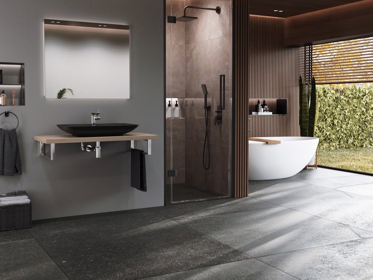 Aqua Bagno Leon – Aufsatzwaschbecken 64 cm – Keramik in Schwarz Matt – KB.AN.LEON.002