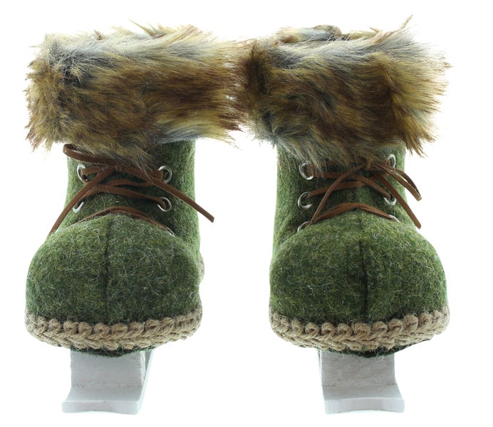 Dekorative grüne Stiefel mit Schnürsenkeln und Kunstfellmanschette