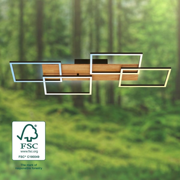 LED Deckenlampe Holz Deckenleuchte Wohnzimmer Dimmbar Fernbedienung Backlight