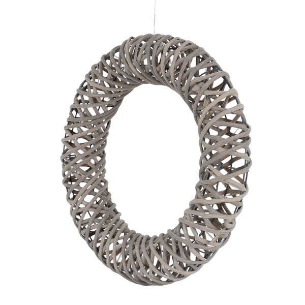 ECD Germany LED Weihnachtskranz Ø40 cm mit 15 LEDs, Warmweiß, Metall & Rattan, Türkranz mit Beleuchtung & Timer, Innen, batteriebetrieben, Lichterkranz zum Aufhängen, Hängekranz Tischkranz Dekokranz