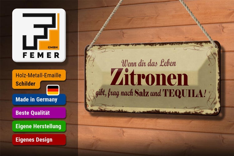 Blechschild Spruch 27x10cm Zitronen gibt frag nach Tequila Dekoration