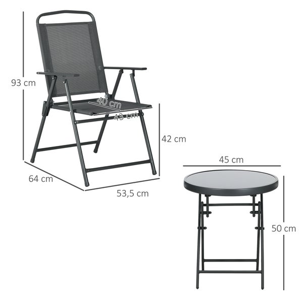 Outsunny Bistro-Set 3-teilig aus Metall Wetterfest Gartenmöbel Set mit klappbar Glastisch Gartenstühlen Outdoor Balkonmöbel Set Sitzgruppe Balkonset Gartengarnitur Dunkelgrau