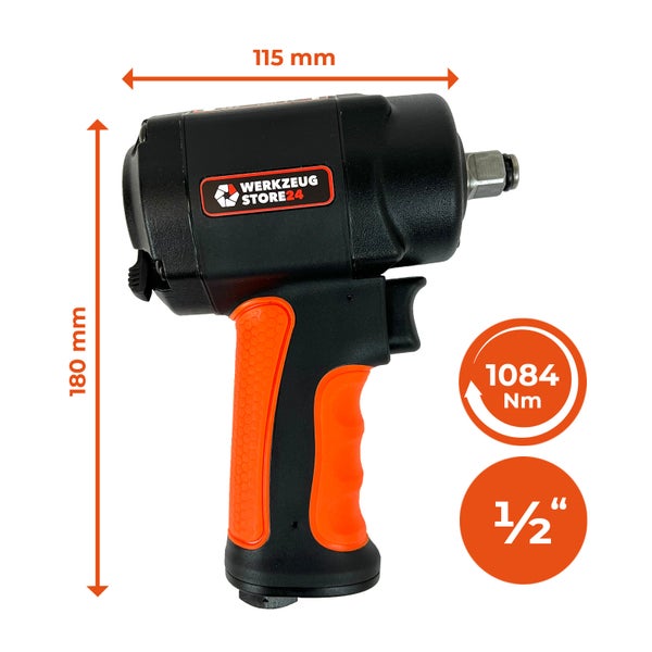 WS24 Druckluft-Schlagschrauber 1/2 mini + PVC-Schlauch leuchtgrün + Steckschlüsselsatz