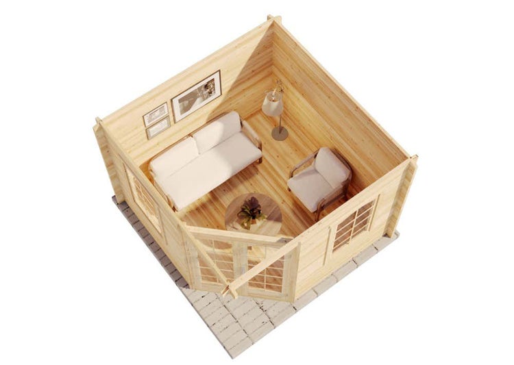 Alpholz 5-Eck Gartenhaus Viking ISO Gartenhaus aus Holz in natur, Holzhaus mit 40 mm Wandstärke, Blockbohlenhaus mit Montagematerial imprägniert 3,3x3,3m