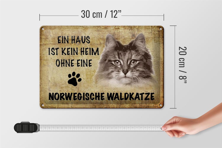 Blechschild Spruch 30x20cm Norvegische Waldkatze ohne kein Heim