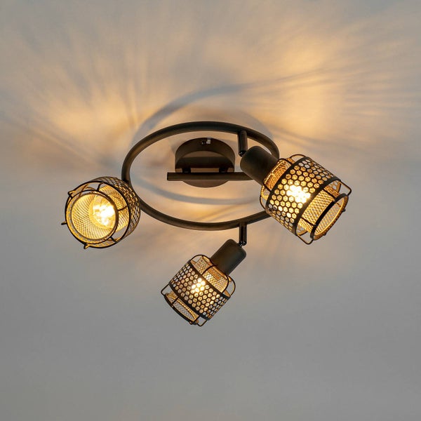 Deckenleuchte mit drei Leuchten und Metallschirm