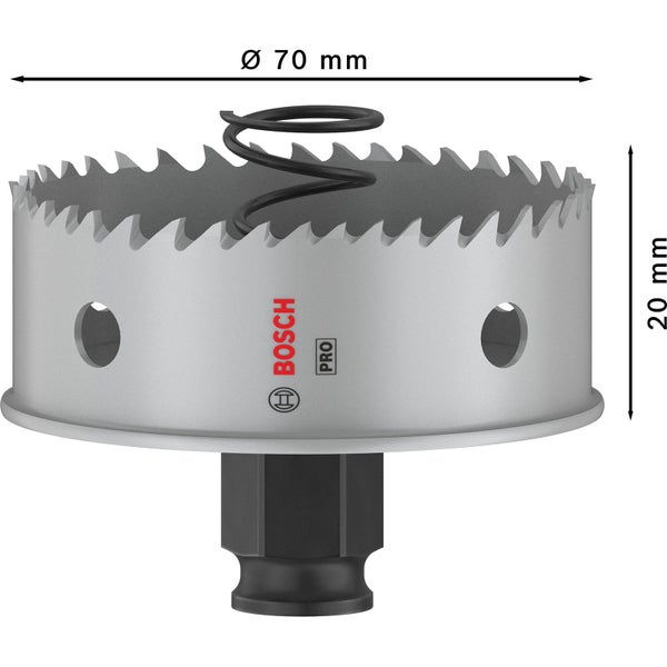 Verpackung einer Bosch Pro Lochsäge für Blech mit 70 Millimeter Durchmesser