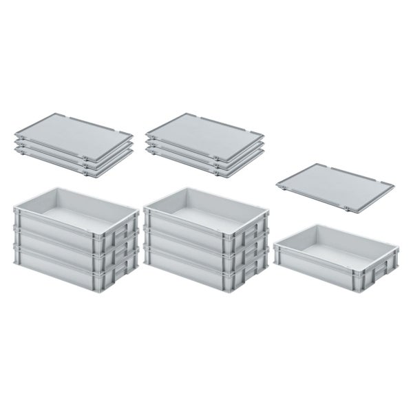 PROREGAL SuperSparSet 8x Eurobehälter mit Geschlossenem Griff und Scharnierdeckel HxBxT 12 x 40 x 60 cm 21 Liter Grau Eurobox Transportbox