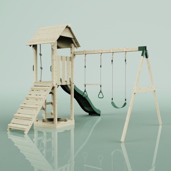 Spielturm mit Rutsche, Schaukel und Kletterwand