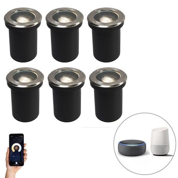 6er Set Smart Outdoor Bodenstrahler verstellbar inkl. Wifi GU10 - Delux
