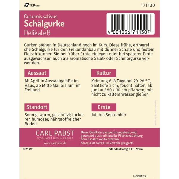 Schälgurke früh & mittellang Delikateß Samen von Pabst Keimkraft