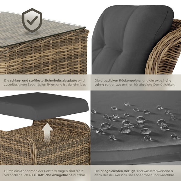 Rattan Sitzgruppe tectake Benissa mit Sicherheitsglasplatte für 2 bis 4 Personen natur