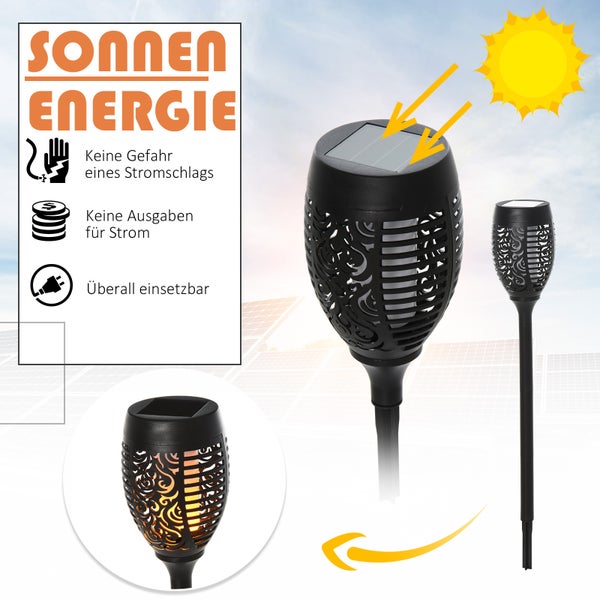 Outsunny Solarleuchte, Gartenlicht, 4er-Set Lampe, 6–8 h, IP44 Wasserfest, Ø12 x H72 cm, Kunststoff, Schwarz